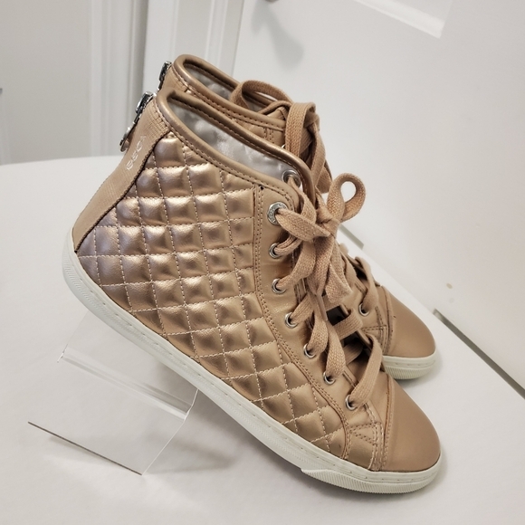 Geox Respira Rosegold Genuine Leather Sneaker shoes Sz. 9 Chic Comfy Stylish - Picture 4 of 10